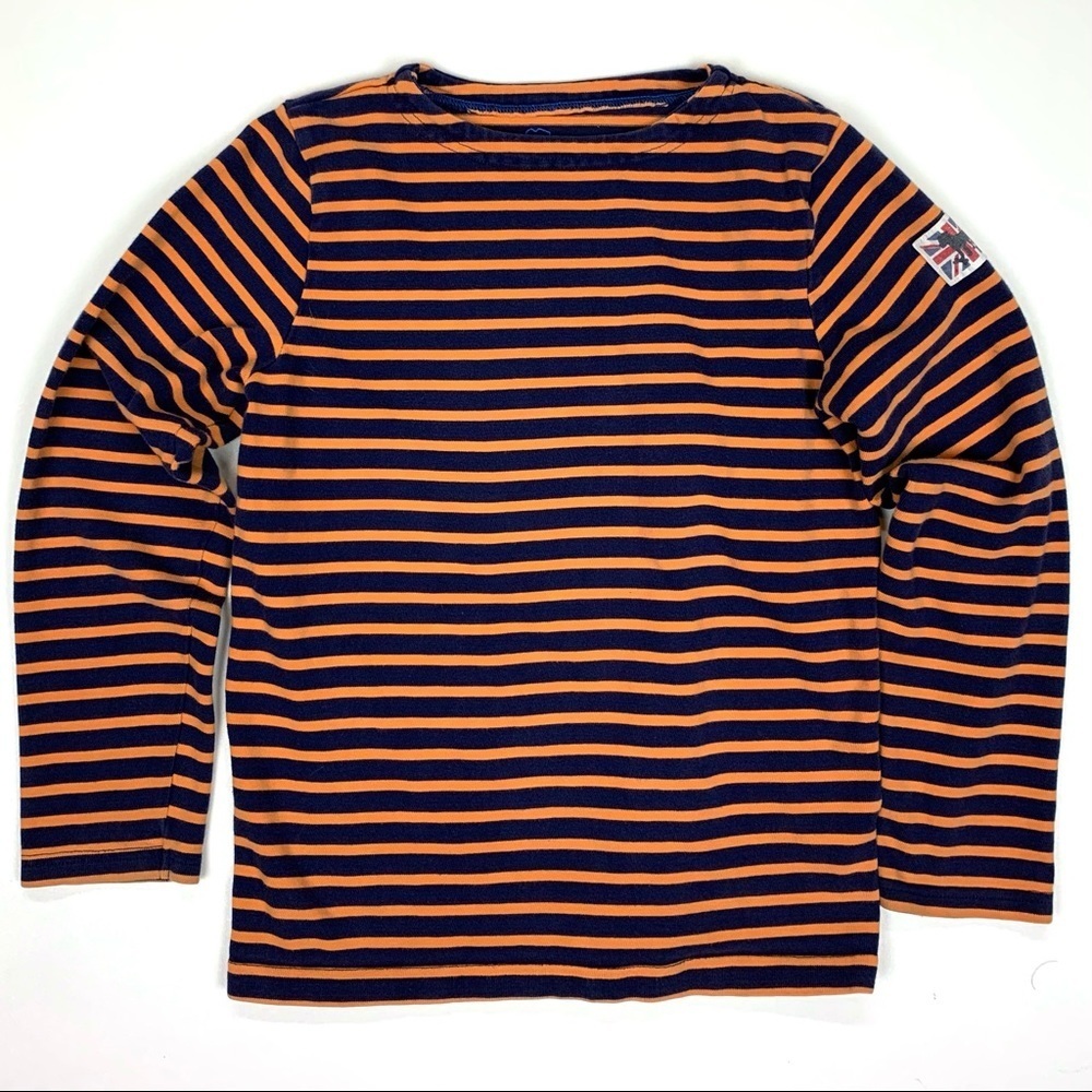 Mini Boden Stripe Long Sleeve T-Shirt Orange Navy